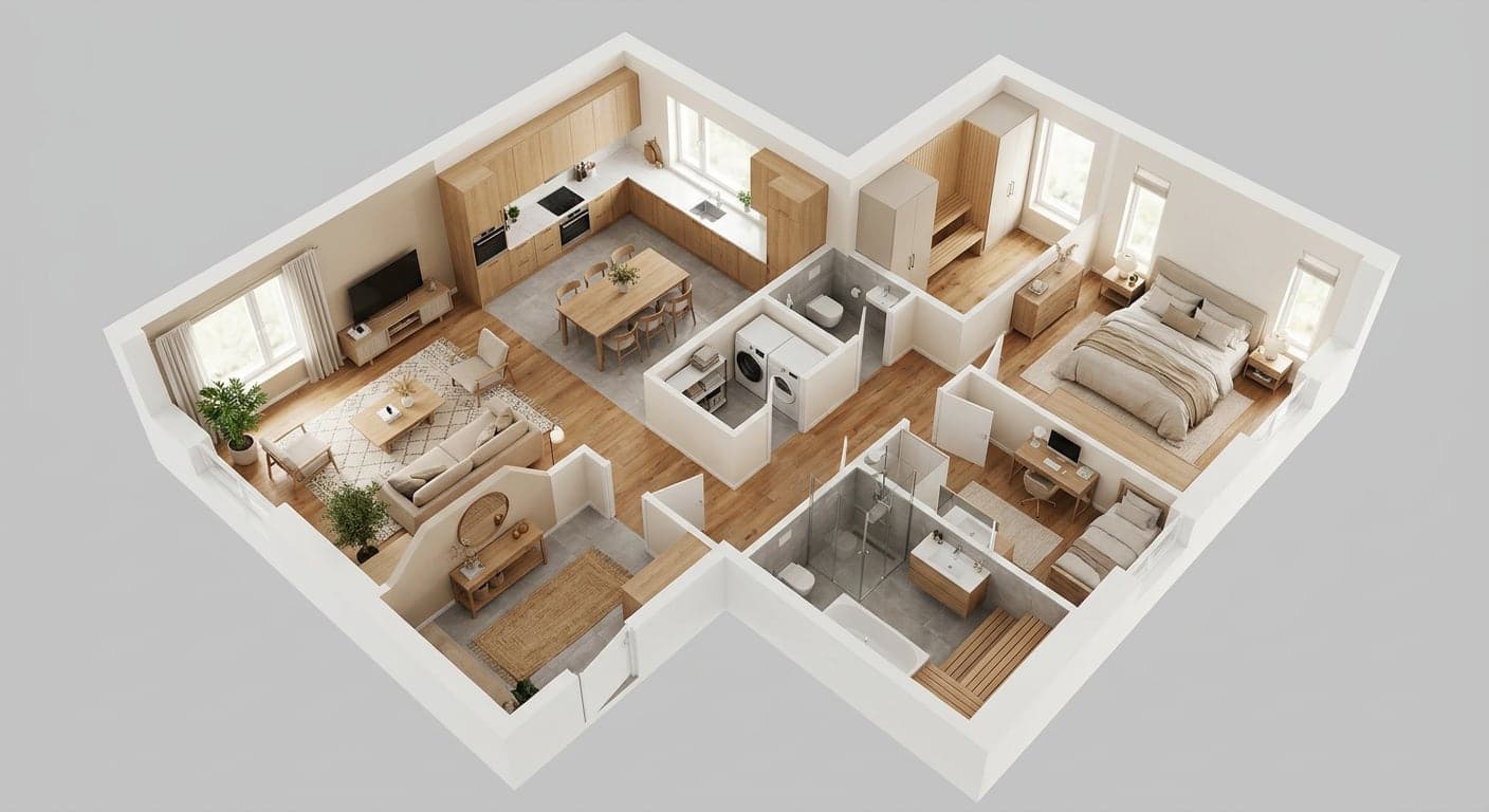 AI-generated isometric render showing detailed room cutaway
